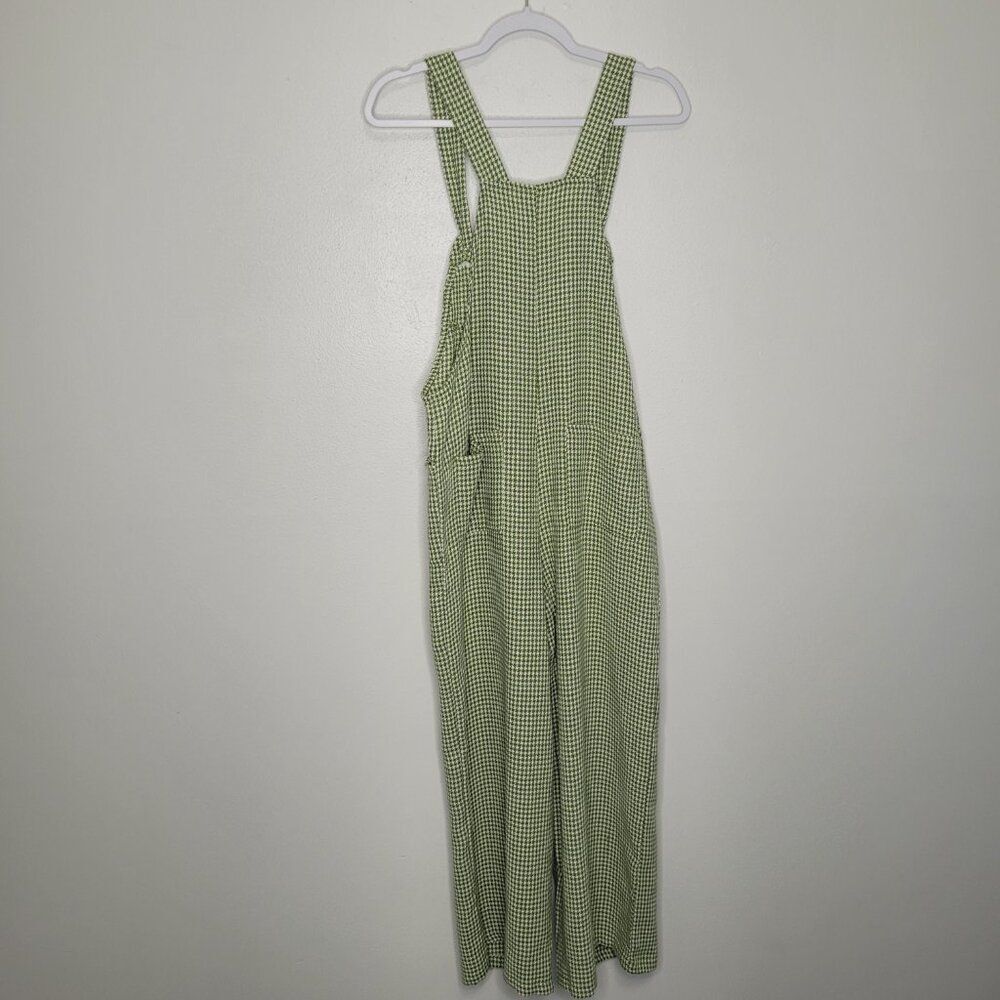 Green white gingham plaid print wide leg tradwife cozy overalls size small - Picture 4 of 7